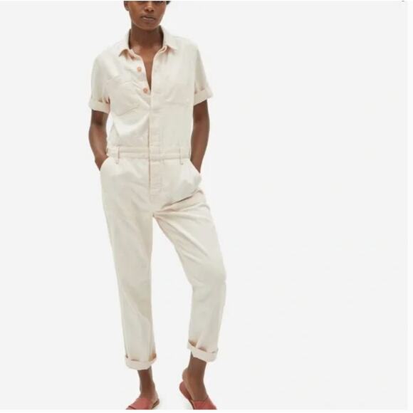 Everlane Women's The Short Sleeve Denim Coverall Jumpsuit - Picture 1 of 5